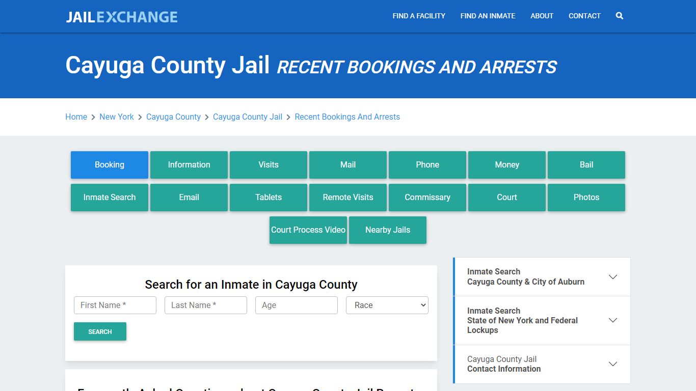 Cayuga County Jail Recent Bookings And Arrests - Jail Exchange